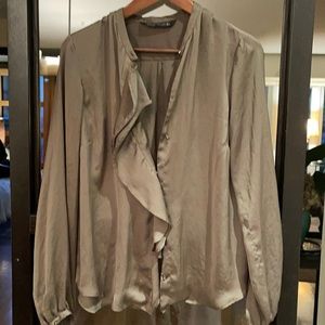 Zara olive silk blouse with riddle detail size L